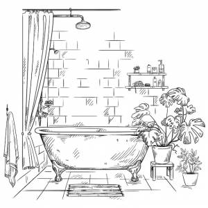 Интерьер ванной комнаты, векторный рисунок