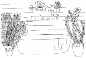 Иллюстрация страницы раскраски ванной милая ванна с раскраской растений