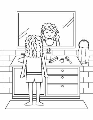 Раскраски Раскраска Девочка в ванной комнате Ванная комната детские