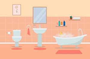 Интерьер ванной комнаты с мебелью