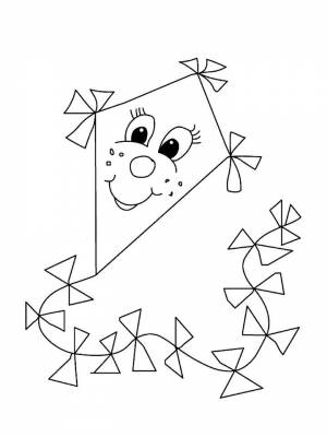 Картинка Воздушный змей раскраска на листе  для девочек