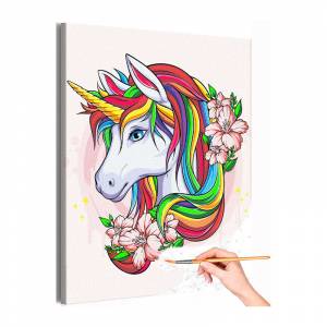 AAAA-Q1880 Радужный единорог с цветами Животные Для детей Для девочек Фэнтези Раскраска картина по номерам на холсте недорого