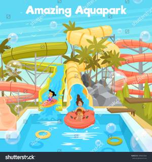 Шаблон плаката аквапарка с водой бассейн