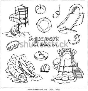 Aquapark Hand Drawn Doodle Set Sketches