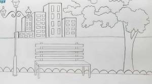 Детский рисунок парка простым карандашом