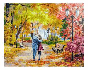 Раскраска по номерам Белоснежка Осенний парк, скамейка, двое