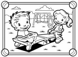 Раскраски площадке, Раскраска дети на детской площадке