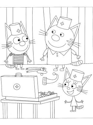 Три кота раскраска