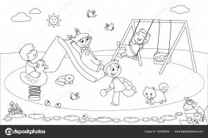 Дети на векторе раскраски игровой площадки Векторное изображение ©carlacastagno 182058404