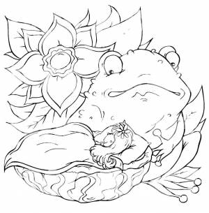 Раскраски Раскраска Дюймовочка с жабой