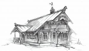 Изба рисунок карандашом