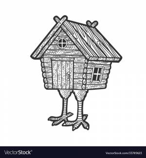 Рисунок избушка на курьих ножках карандашом