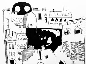 Иллюстрация ДВОР-КОЛОДЕЦ в стиле графика, книжная графика, скетчи