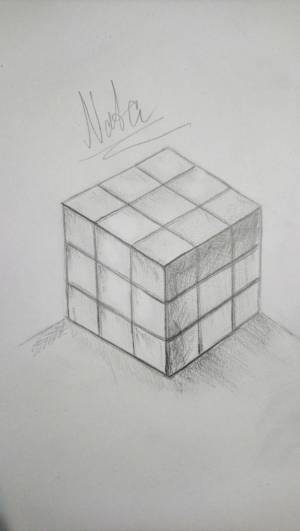 Рисунок карандашом, кубик Рубика