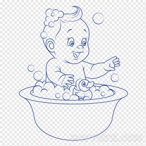 Чертеж Bathing Line art Раскраска, детское купание, белый, ребенок, еда png