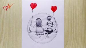 Как нарисовать девушку и мальчика на качели