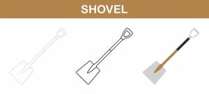Рабочий лист для рисования и раскраски лопаты для детей