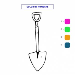 Цветной милый ручной рисунок значка лопаты по номерам рабочий лист для детей