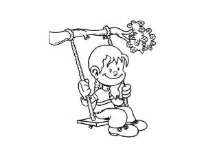 Раскраски качелях, Раскраска Девочка на качелях качели