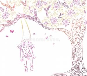 Мальчик и девочка кают на качелях Иллюстрация вектора