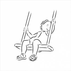 Малыш на качелях вектор эскиз иллюстрации качели знак