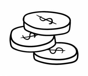 Стопка монет доллар деньги валюта каракули линейная мультяшная раскраска