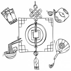 Книжка-раскраска китайской золотой монеты