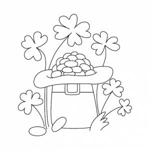 Золотые монеты в кепке книжка-раскраска для детей векторная иллюстрация ручной рисунок изолированный на белом фоне день святого патрика