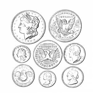 Старые монеты абстрактный ретро эскиз ручной работы стиль гравировки векторная иллюстрация