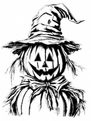 Мультфильм страшное чучело из тыквы на белом фоне эскиз векторной иллюстрации