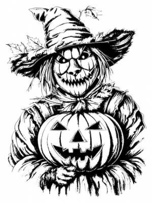 Мультфильм страшное чучело из тыквы на белом фоне эскиз векторной иллюстрации