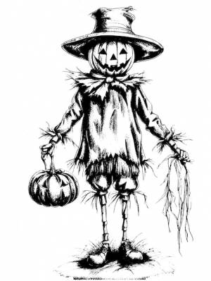 Мультфильм страшное чучело из тыквы на белом фоне эскиз векторной иллюстрации