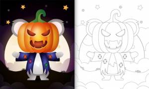 Книжка-раскраска с милой коалой в костюме чучела и тыквы на хэллоуин