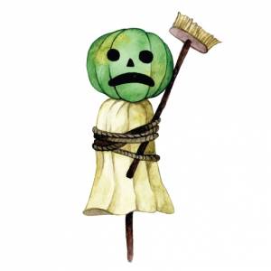 Акварельный рисунок милый персонаж садовое чучело с рисунком головы тыквы для хэллоуина