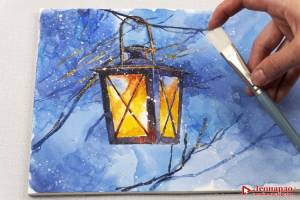 Как нарисовать акварельную картину с фонарем своими руками фото-мастер-класс от Леонардо