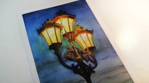 Ночной фонарь акварелью