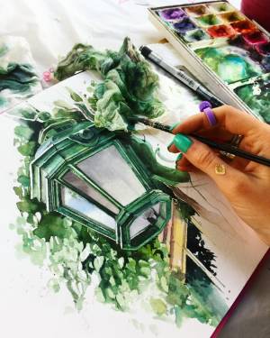 Акварельные зарисовки фонарей