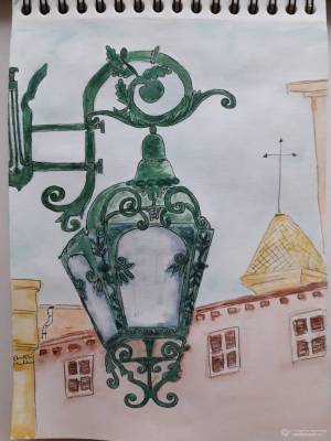 Картина «Уличный фонарь» Бумага, Акварель 2018 г