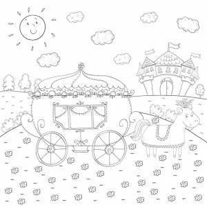Книжка-раскраска сказочная карета и дизайн волшебного замка для детей