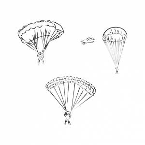 Парашютист с парашютом, ручной рисунок, преобразованный в вектор, прыжки с парашютом, векторные иллюстрации эскиз