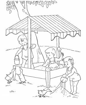 Дети в песочнице рисунок карандашом