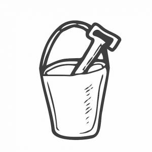 Ведро и совок детские игрушки песочница пляжный шпатель векторные каракули ручная иллюстрация