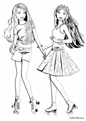 Раскраска Подружки-Барби на роликах