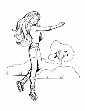 Барби на роликах раскраска