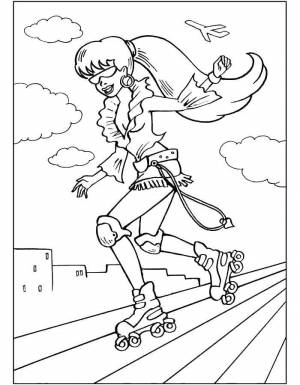 Раскраски роликах, Раскраска Девушка катается на роликах спорт