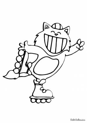 Раскраска Кот на роликах улыбается