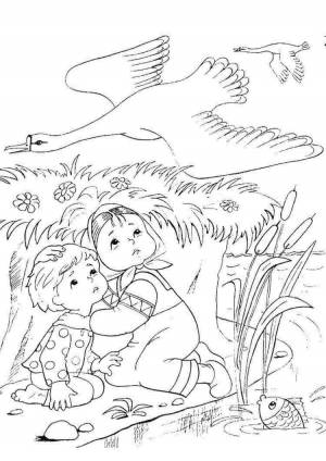 Гуси лебеди раскраска печка