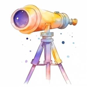 Акварельный рисунок телескопа на синем фоне