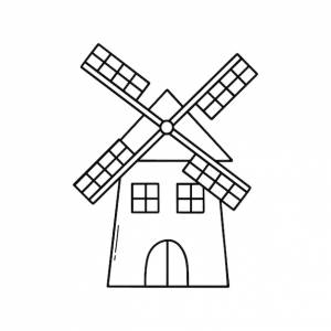 Ручной рисунок мельницы векторная иллюстрация на белом фоне
