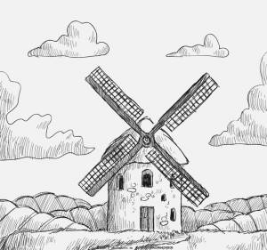 Мельница карандашом поэтапно